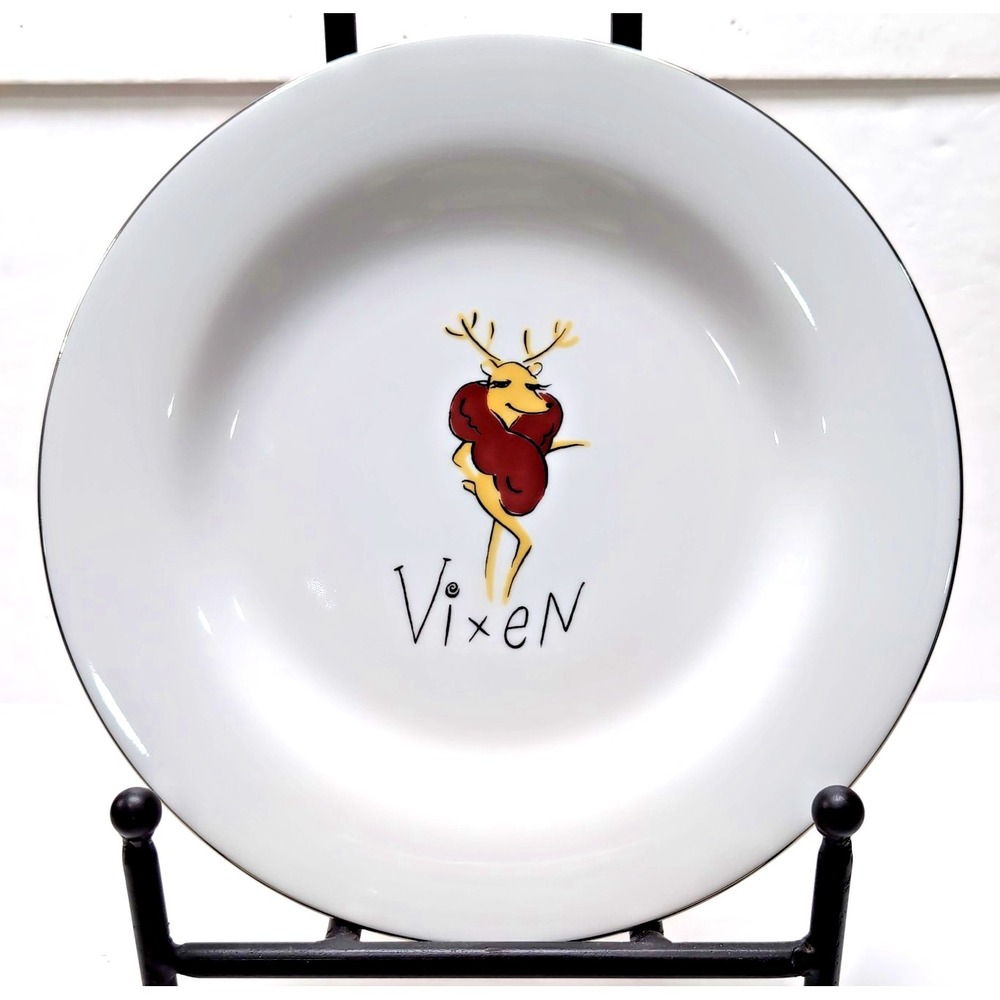 Pottery Barn VIXEN Reindeer Dinner Plate 11" Christmas Platinum Rim RETIRED